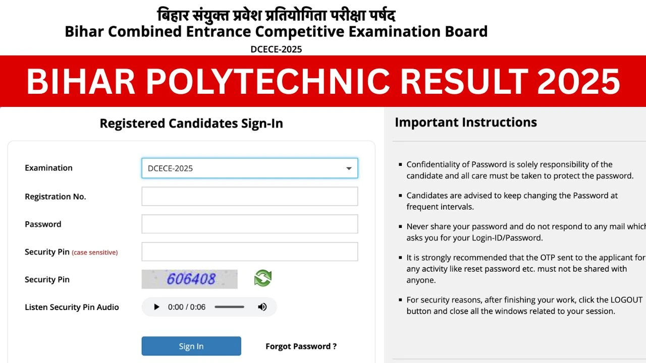 Bihar Polytechnic Result 2025: DCECE Cut Off Marks, Merit List Link